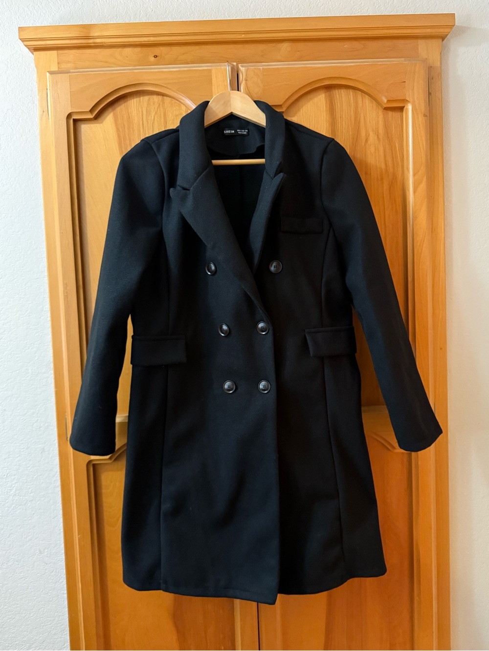 SHEIN Black Double-Breasted Pea Coat